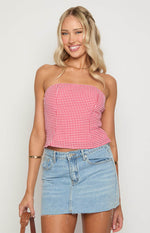 Paisley Red Gingham Strapless Top Image