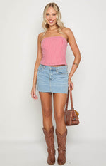 Paisley Red Gingham Strapless Top Image