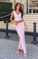 Peony Paradise Pink Lace Maxi Skirt Image