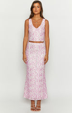 Peony Paradise Pink Lace Maxi Skirt Image