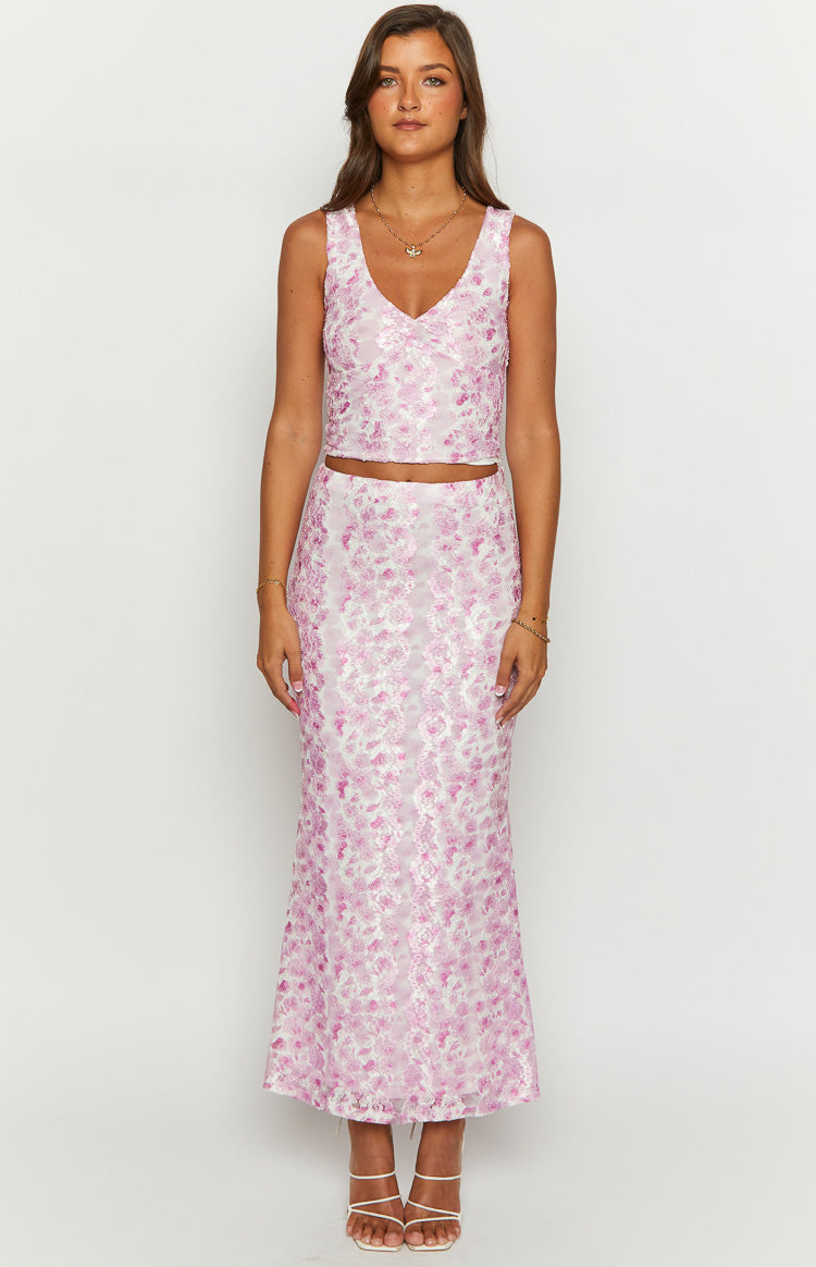 Peony Paradise Pink Lace Maxi Skirt Image