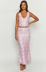 Peony Paradise Pink Lace Maxi Skirt Image