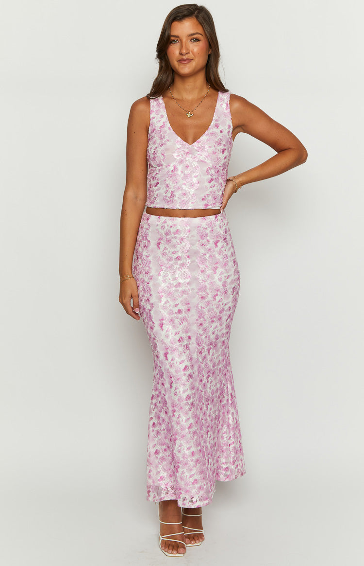 Peony Paradise Pink Lace Maxi Skirt Image
