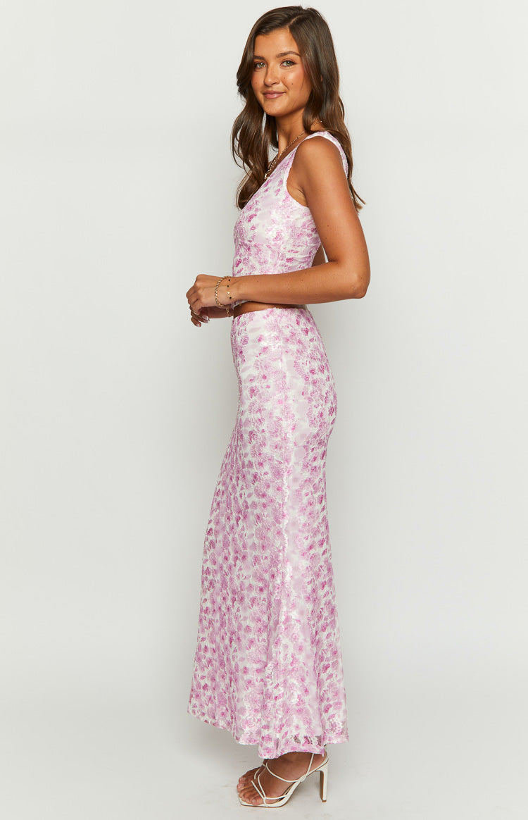 Peony Paradise Pink Lace Maxi Skirt Image