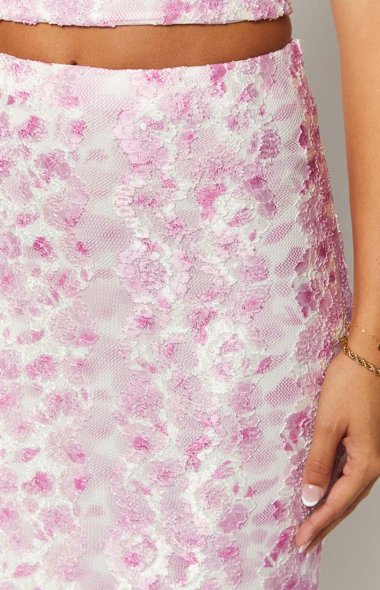 Peony Paradise Pink Lace Maxi Skirt Image