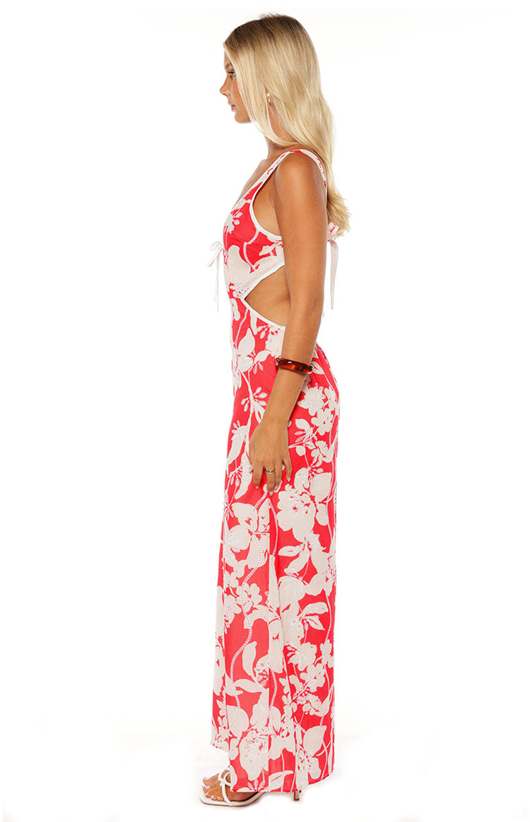 Perez Red Floral Cut Out Maxi Dress Image