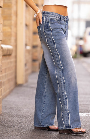 Posey Mid Wash Contrast Seam Wide Leg Jeans