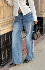 Posey Mid Wash Contrast Seam Wide Leg Jeans Image