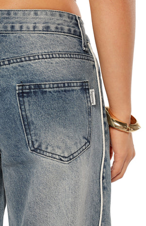 Posey Mid Wash Contrast Seam Wide Leg Jeans
