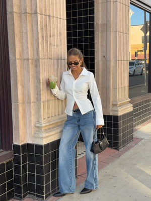 Posey Mid Wash Contrast Seam Wide Leg Jeans