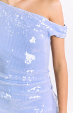Rachel Blue Sequin Off Shoulder Mini Dress Image