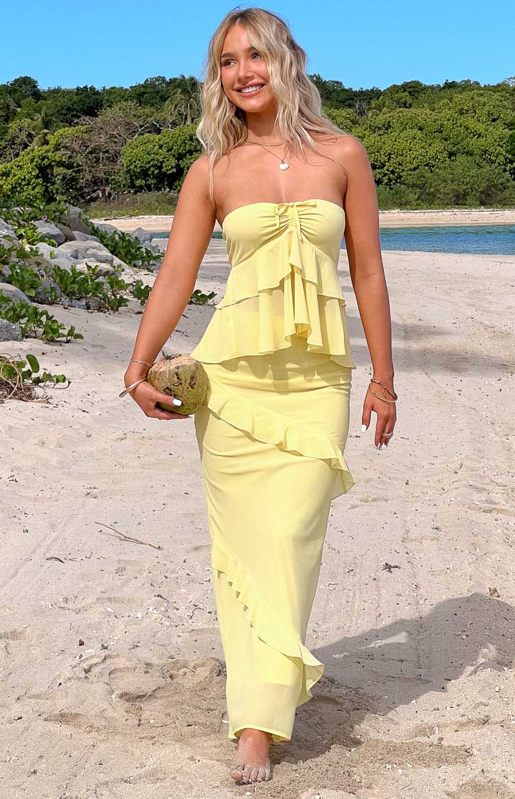 Raleigh Yellow Ruffle Strapless Top Image
