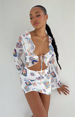 Raymin White Chiffon Long Sleeve Mini Dress Image
