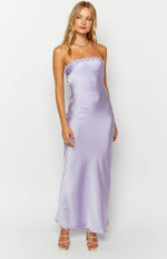 Rhea Purple Satin Strapless Maxi Dress Image