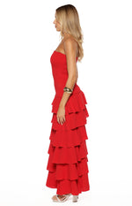 Riles Red Strapless Ruffle Maxi Dress Image