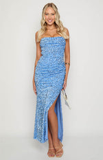 Rita Blue Sequin Strapless Maxi Dress Image