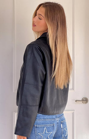 Rockie Black PU Pebbled Cropped Jacket