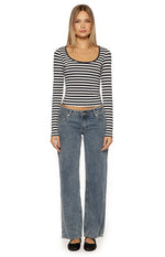 Ronney Navy Stripe Long Sleeve Top Image