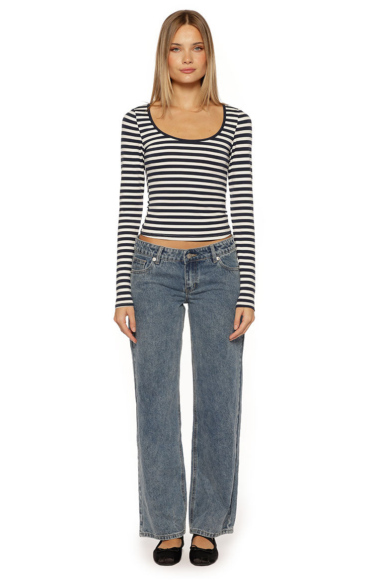 Ronney Navy Stripe Long Sleeve Top Image