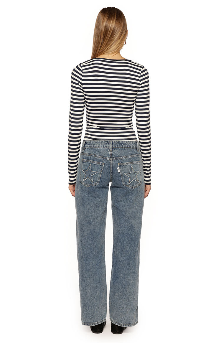 Ronney Navy Stripe Long Sleeve Top Image