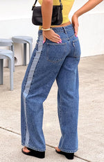 Roonie Contrast Stripe Mid Wash Denim Low Rise Jeans Image
