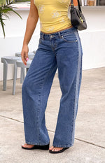 Roonie Contrast Stripe Mid Wash Denim Low Rise Jeans Image