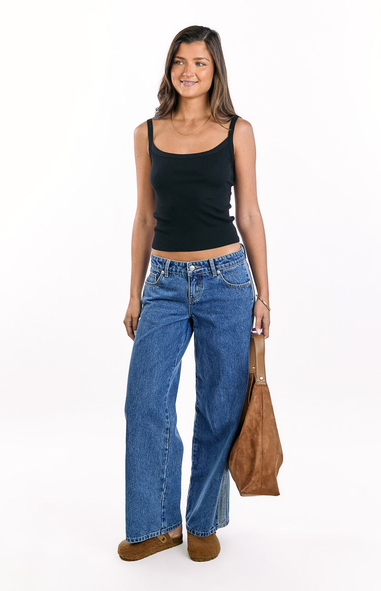 Roonie Contrast Stripe Mid Wash Denim Low Rise Jeans Image
