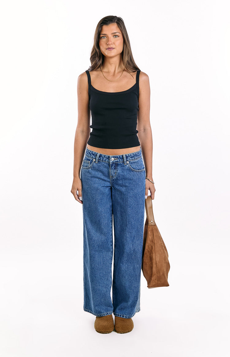 Roonie Contrast Stripe Mid Wash Denim Low Rise Jeans Image