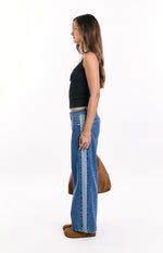 Roonie Contrast Stripe Mid Wash Denim Low Rise Jeans Image