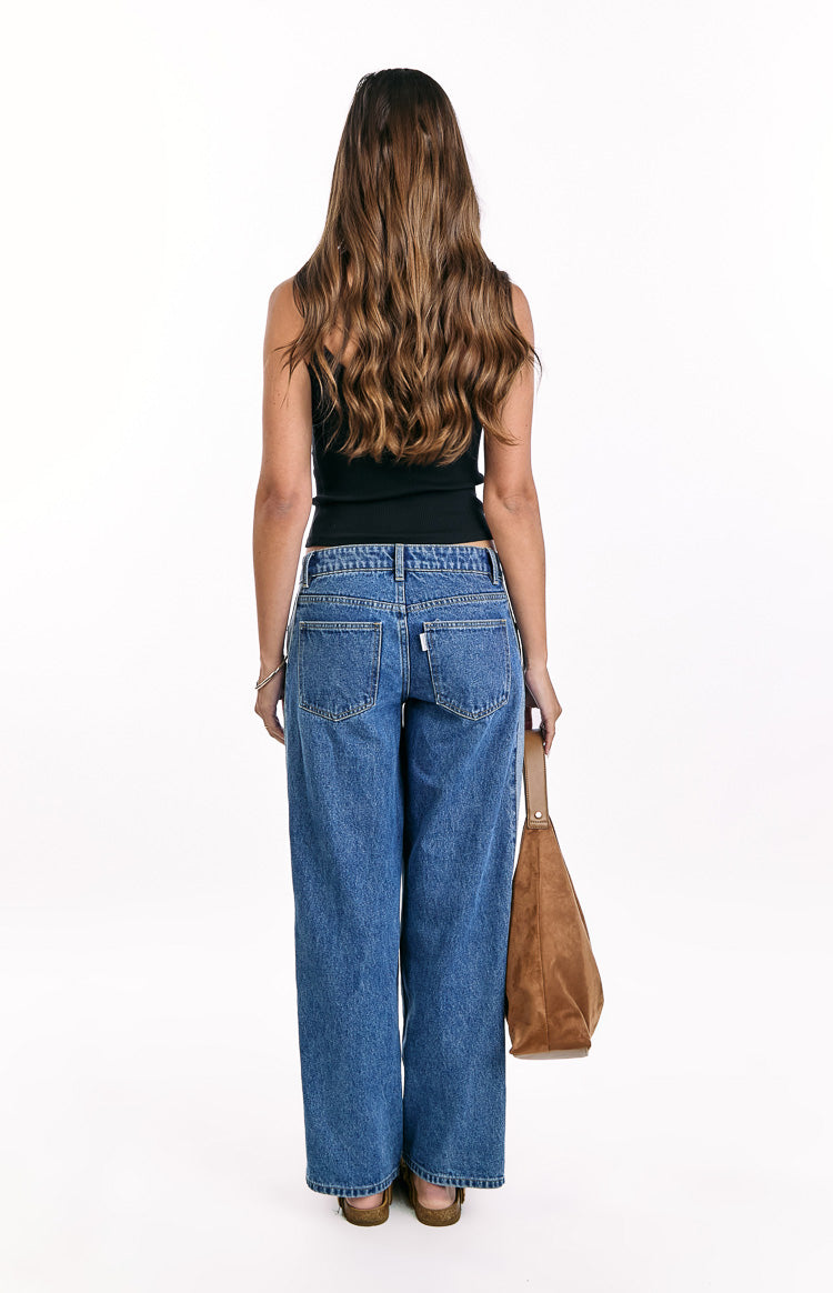 Roonie Contrast Stripe Mid Wash Denim Low Rise Jeans Image