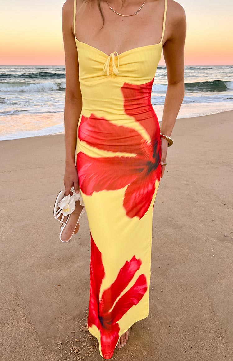 Rosalyn Red Hibiscus Print Maxi Dress Image
