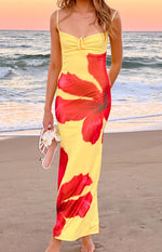 Rosalyn Red Hibiscus Print Maxi Dress Image