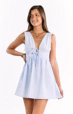 Saffron Blue Stripe Tie Mini Dress Image