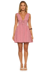 Saffron Red Gingham Tie Mini Dress Image