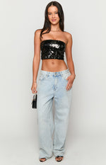 Sass Black Sequin Strapless Crop Top Image