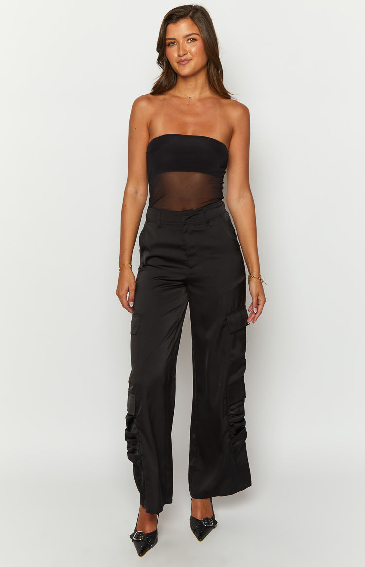 Satin Sapphire Black Cargo Pants Image