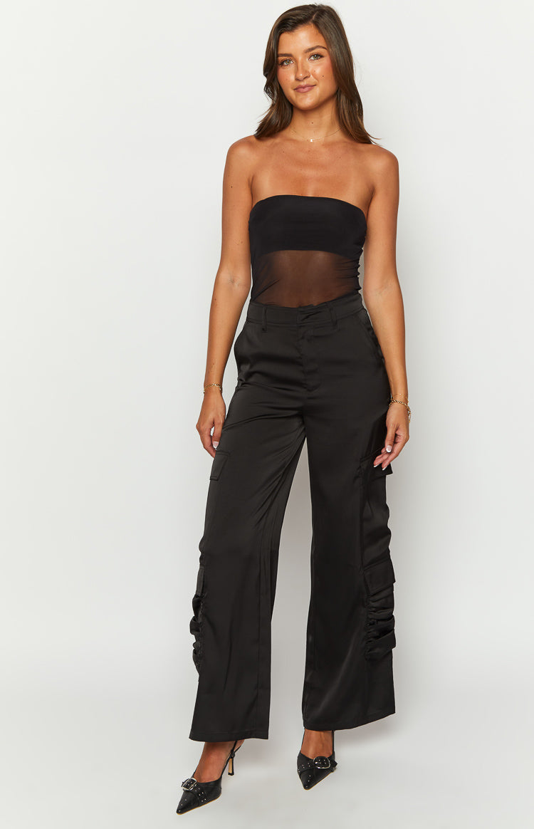 Satin Sapphire Black Cargo Pants Image