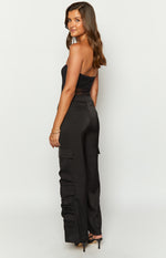 Satin Sapphire Black Cargo Pants Image