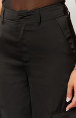 Satin Sapphire Black Cargo Pants Image