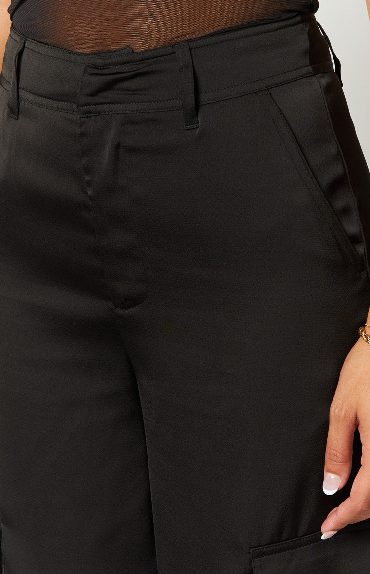 Satin Sapphire Black Cargo Pants Image