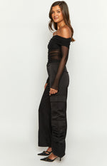 Satin Sapphire Black Cargo Pants Image