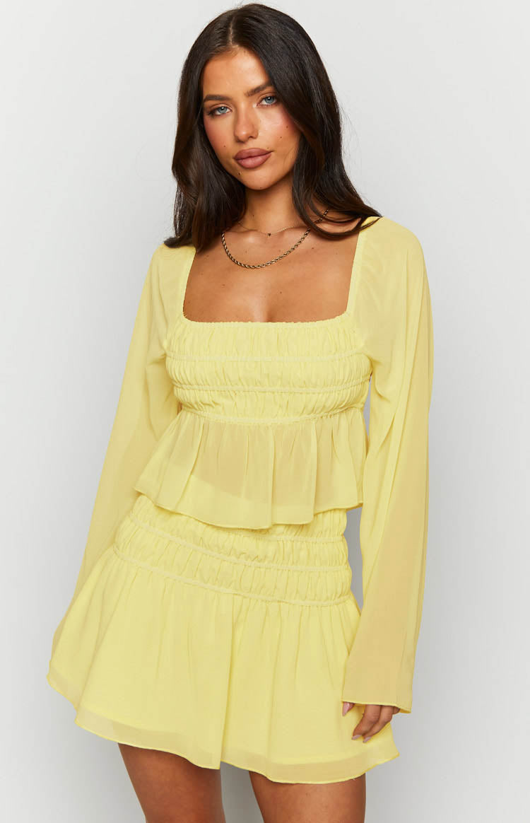 Sean Yellow Chiffon Long Sleeve Top Image