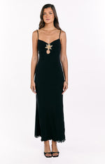 Selina Black Hibiscus Trim Maxi Dress Image