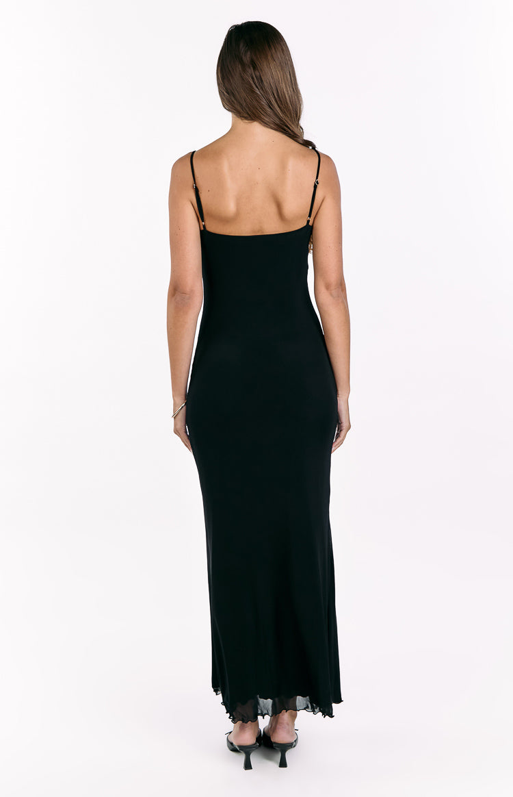 Selina Black Hibiscus Trim Maxi Dress Image