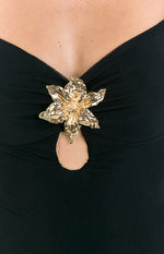 Selina Black Hibiscus Trim Maxi Dress Image