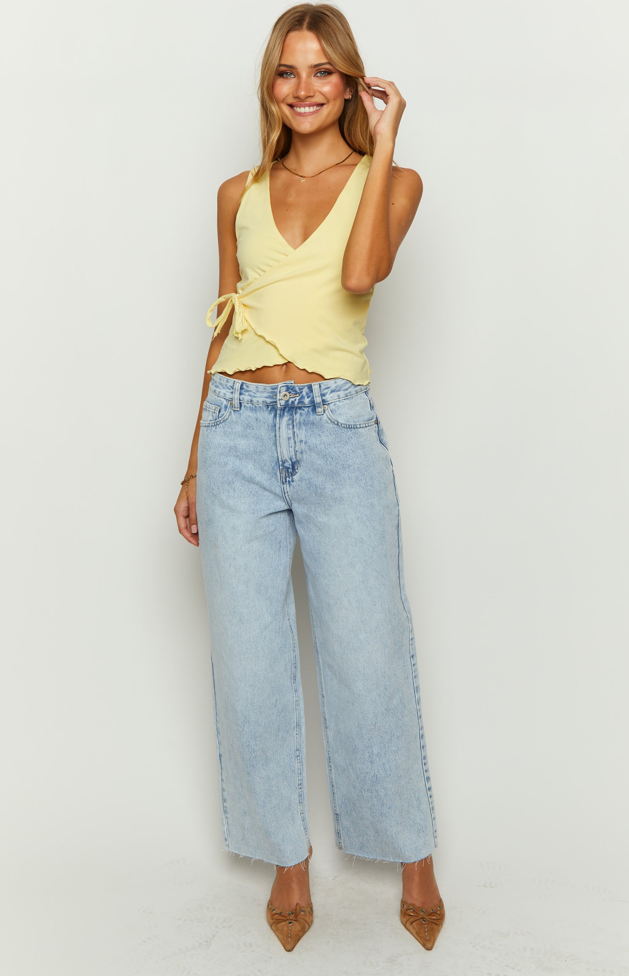 She's Yours Light Wash Denim Wide Leg Boyfriend Jeans Image