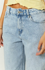 She's Yours Light Wash Denim Wide Leg Boyfriend Jeans Image