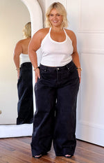 She's Yours Black Wide Leg Boyfriend Jeans Image