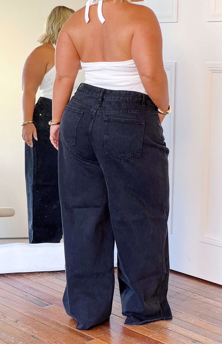 She's Yours Black Wide Leg Boyfriend Jeans Image