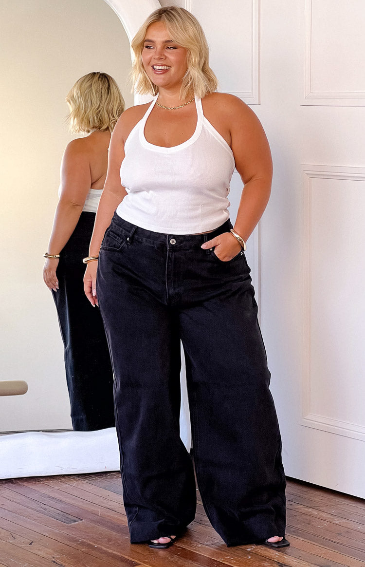 She's Yours Black Wide Leg Boyfriend Jeans Image